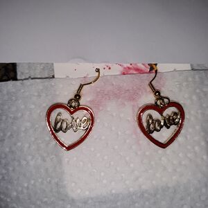 Heart-Shaped Love Earrings in Red and Gold